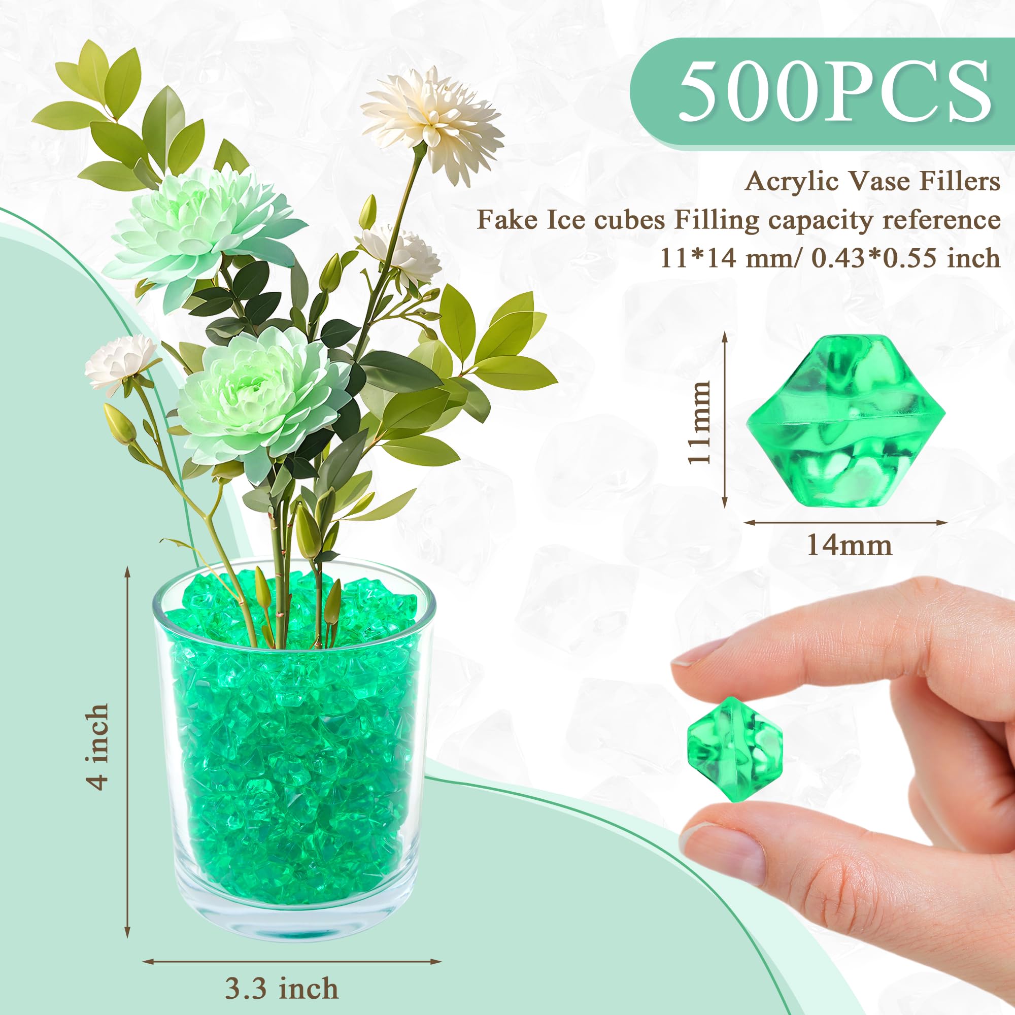 MAIBAOTA 500 PCS Green Fake Ice Cubes 11x14 mm Vase Fillers Acrylic Crushed Ice Rocks Plastic Diamonds Gems Decorative Stones for Wedding Party Table Decorations and DIY Crafting - Image 4
