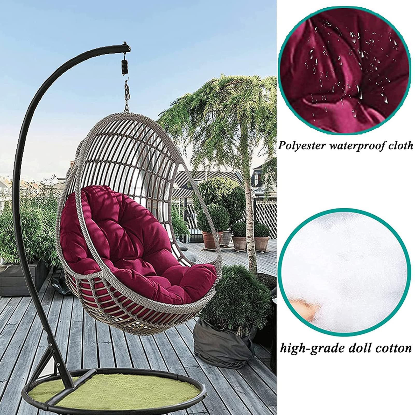 SenhE Cojín para Silla Colgante al Aire Libre, Cojines para Colgar Silla Tipo Huevo, Cesta Lavable, Cojín para Silla Tipo Huevo para Muebles de Jardín, con Almohada Ajustable