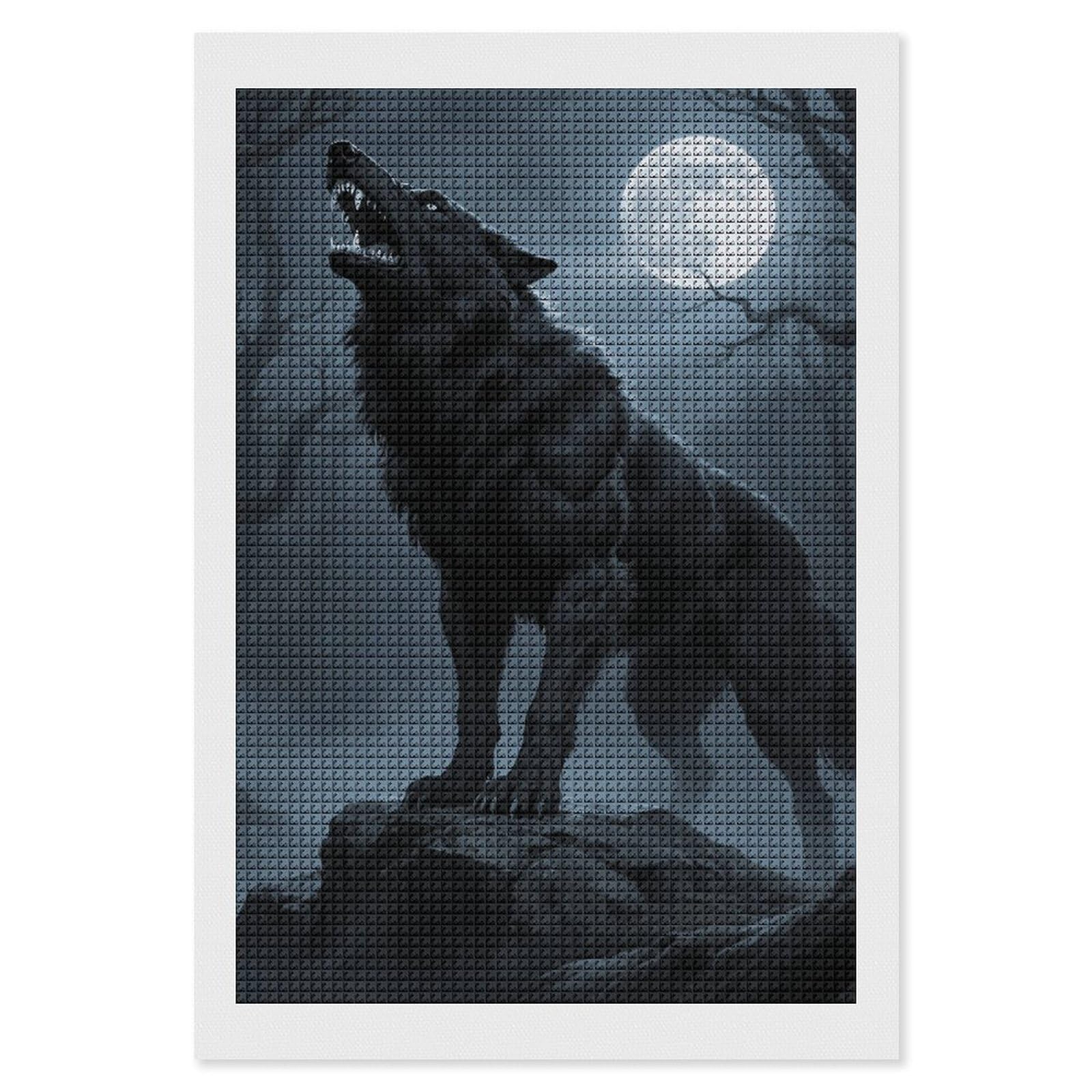 FodPand Ferocious Howling Wolf 5D Diamond Painting Kits for Adults Beginners Full Drill Square Diamond Dots Pictures Gem Art Supplies for Home Wall Room Decoration DIY Craft Set Gift 8x12
