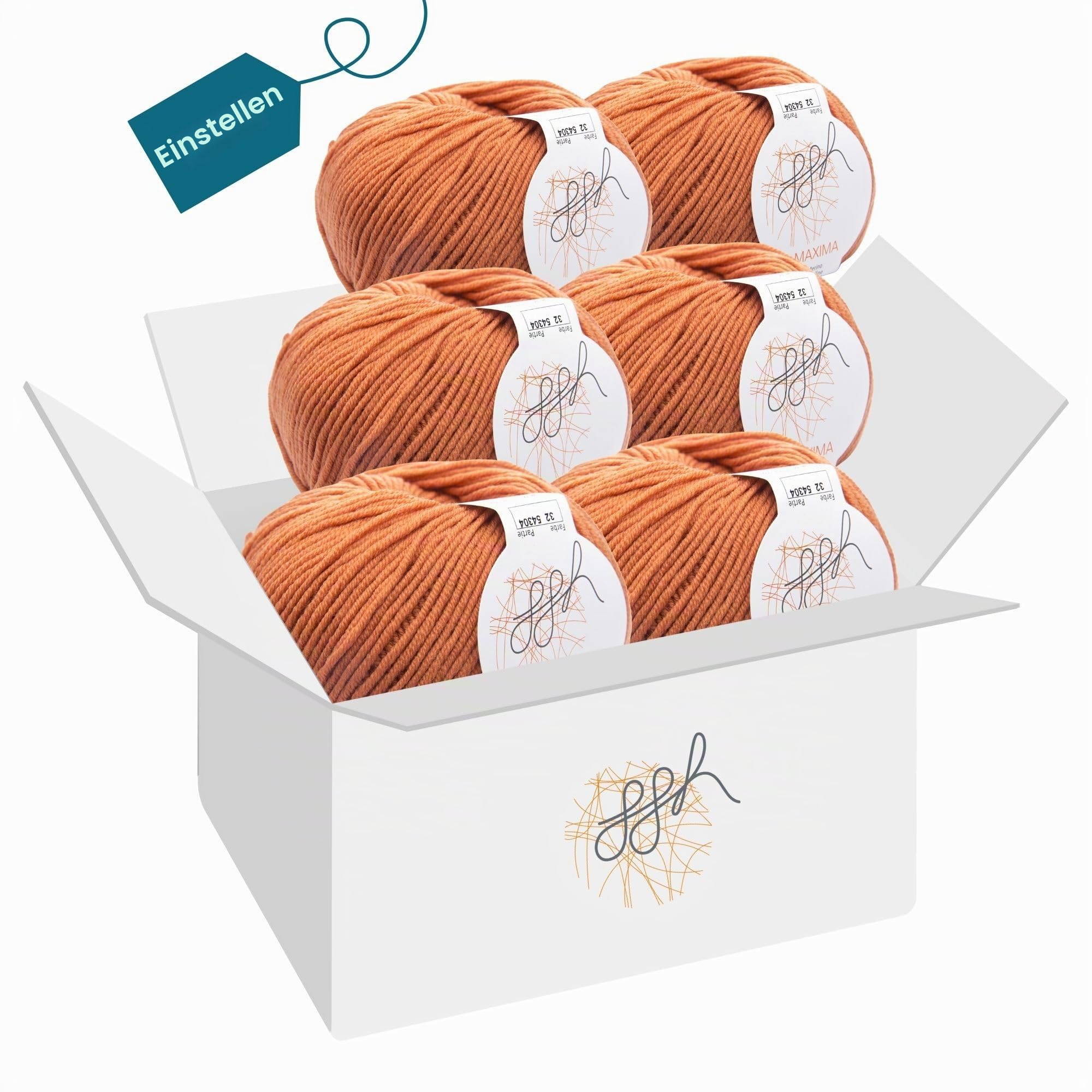 ggh Maxima Box - 6x50g (insgesamt 300g) Merinowolle extrafein und maschinenwaschbar - Nadelstärke 4-5 Farbe 032 - Rostorange
