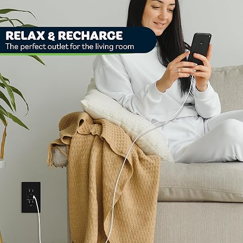 Miniatura 4 de TOPGREENER Tomacorriente de pared USB de alta velocidad, receptáculos resistentes a manipulaciones de 15 A, compatible con iPhone, Samsung Galaxy,