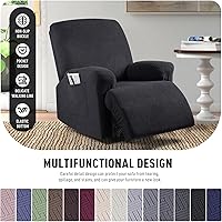 Vista 4 de KinCam Fundas para Reclinables, Fundas Elásticas para Sillas Reclinables, Fundas para Sofá Reclinable con Rayas Jacquard, Fundas Protectoras de Negro