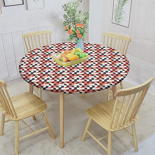 Miniatura 2 de Geometric Round Fitted Tablecloth with Elastic Edge,Retro Cubes Flat Artsy Boxes in Abstract Print Polyester Table Cloth, XXSmall, Fit Round Table