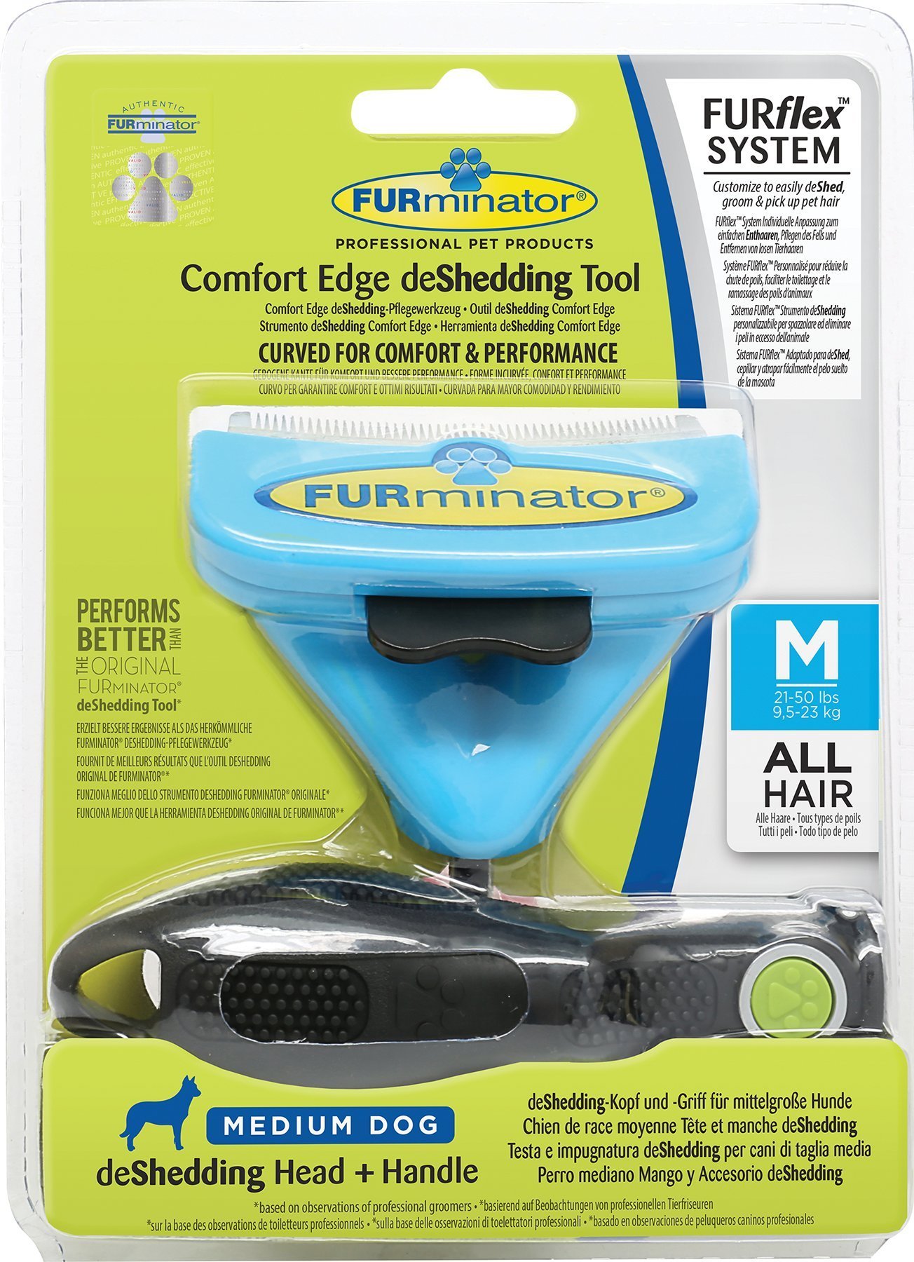 FURminator FURflex szczotka do pielęgnacji sierści dla średnich psów, narzędzie deShedding do usuwania podwełny, rozmiar M