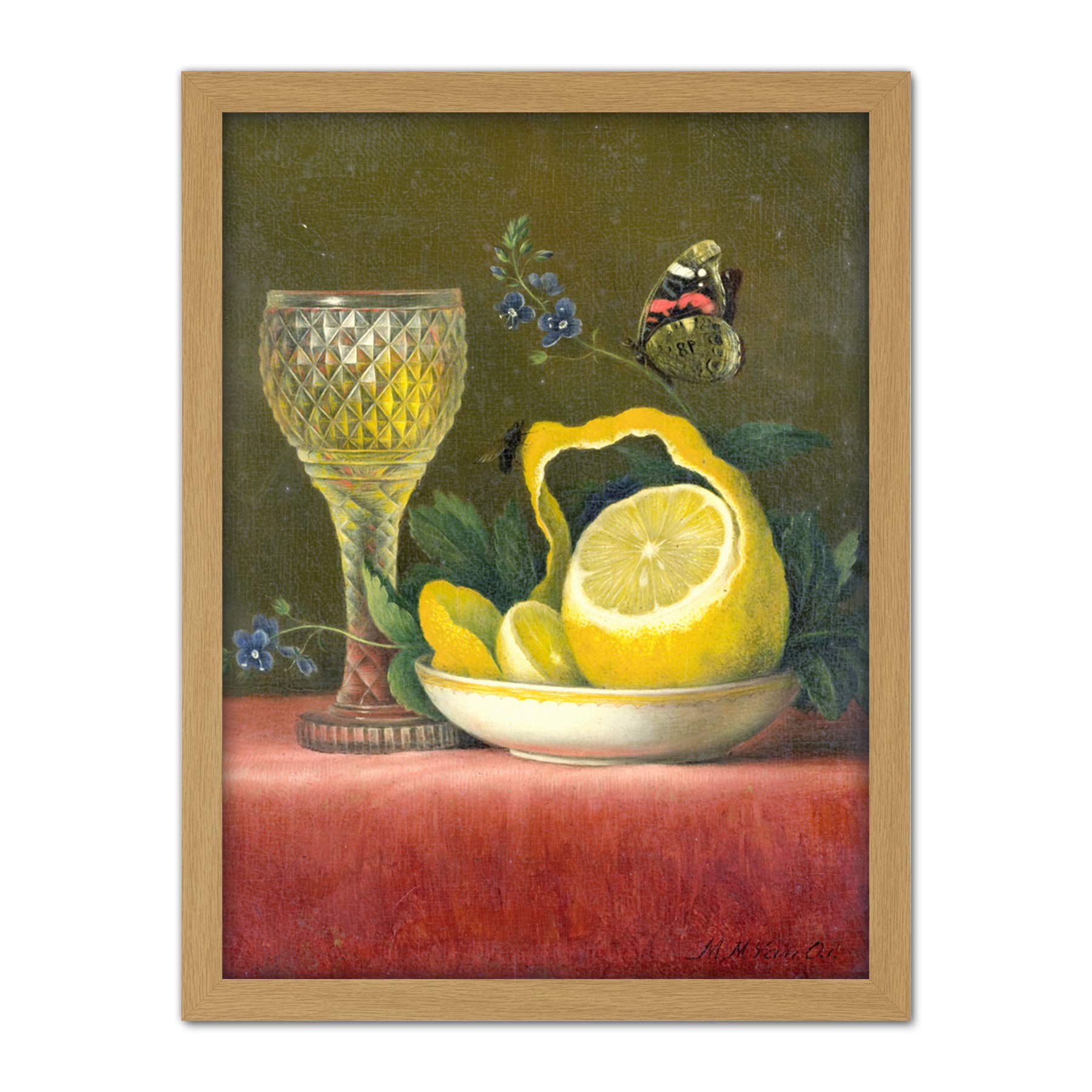 Artery8 Van Os Still Life Lemon And Cut Glass Painting Artwork Framed Wall Art Print 18X24 Inch