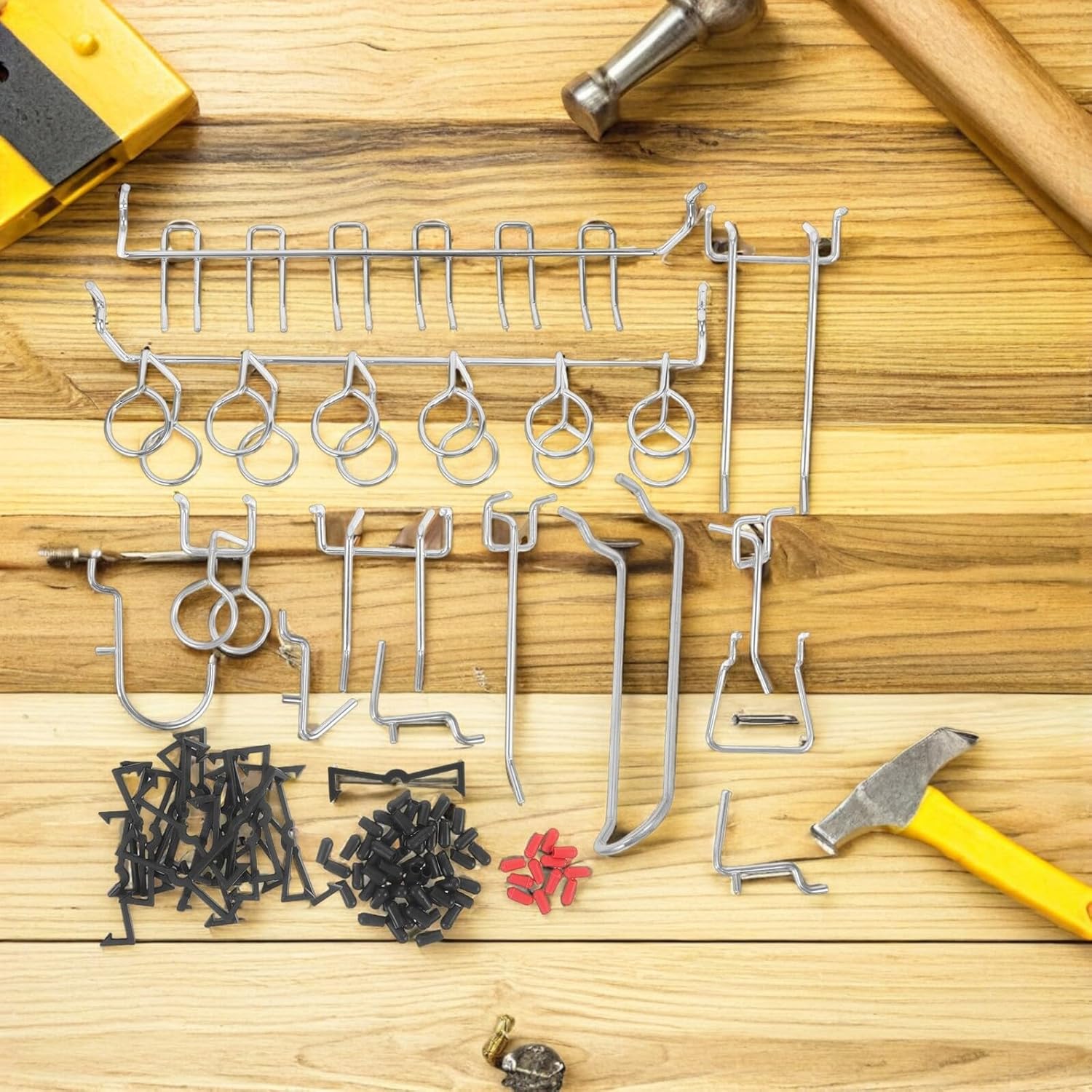 2 Sets Metal Pegboard Hooks with Non-Slip Caps, Heavy-Duty Hanging Hooks for Peg Board Organizer Accessories, Suitable for Store Displays and Home Tool Storage