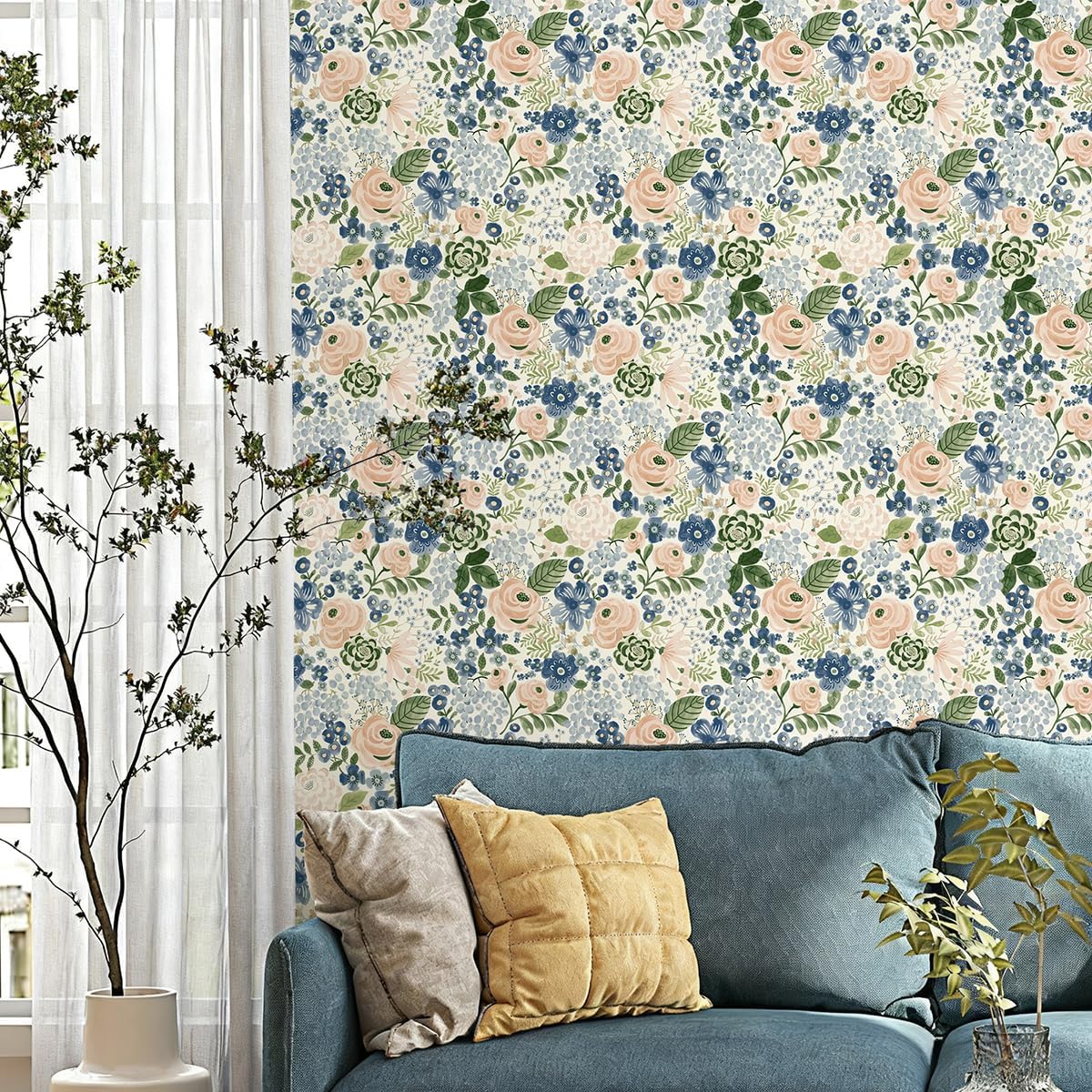 Wudnaye Floral Peel and Stick Wallpaper Vintage Floral Contact Paper 17in×118in Watercolor Wallpaper Self Adhesive Waterproof Contact Paper for Bathroom Cabinets Removable Decor Wallpapers Vinyl