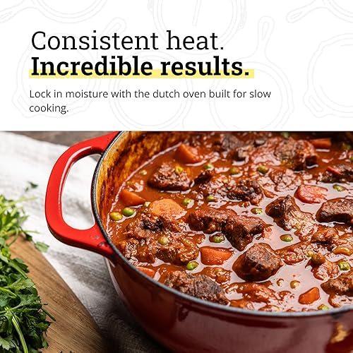 Miniatura 3 de Lodge Horno Holandés de Hierro Fundido Esmaltado de 6 Cuartos con Tapa – Asas Dobles – Apto para Horno hasta 500°F o en Estufa – Úselo para Marinar