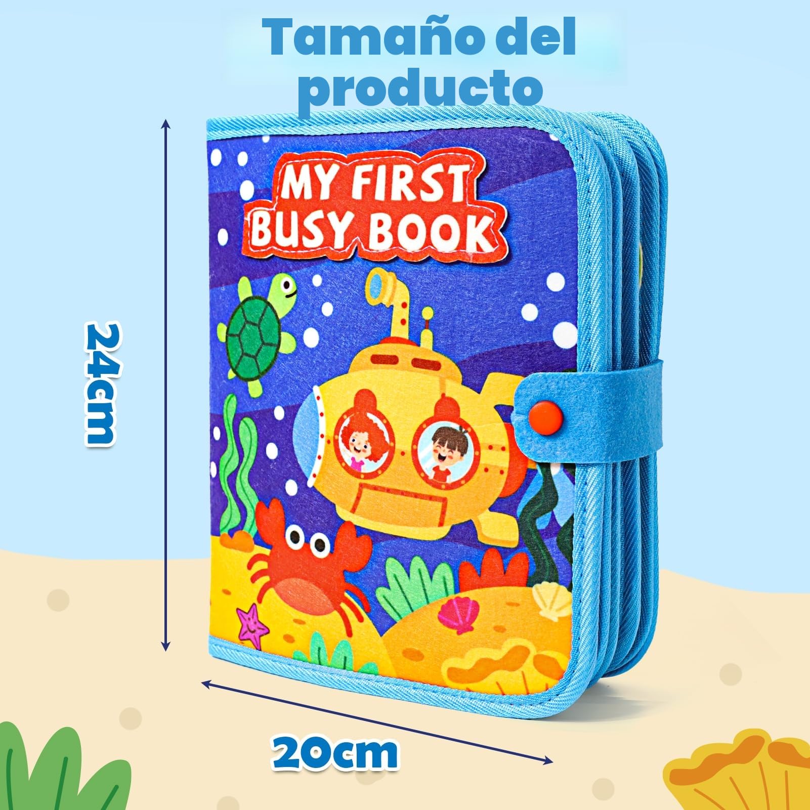 LZDMY Libro Montessori para Niños 1 2 3 Años, Busy Board Tablero Sensorial Educativo con Tema Oceánico, Juguete Interactivo de Motricidad Fina, Juguetes Actividades Portátil, Regalo de Cumpleaños
