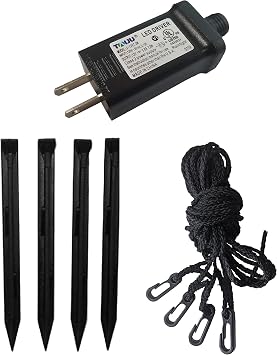 Two Replacement Yard Inflatable Party Accessories Bundle, Includes Inflatable Adapter Power Supply Adaptor 12Vdc 0.6A 600mA 0.6Amp UL Listed 12V, and 4 Plastic Stakes and 4 Tethers with Hooks
