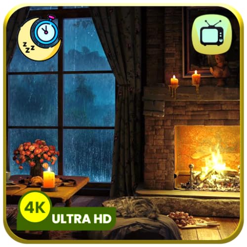 Retiro en una cabaña lluviosa - Ambiente de chimenea y suaves duchas a orillas del lago para dormir y concentrarse Salvapantallas de TV con música relajante Temporizador para dormir