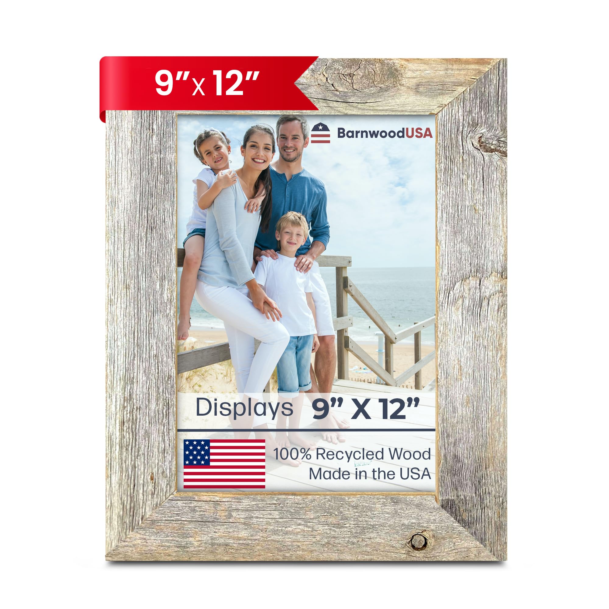 BARNWOODUSA Farmhouse 9x12 Picture Frame 1 1/2 inch Molding Upcycled Wood Rustic Natural Weathered Gray