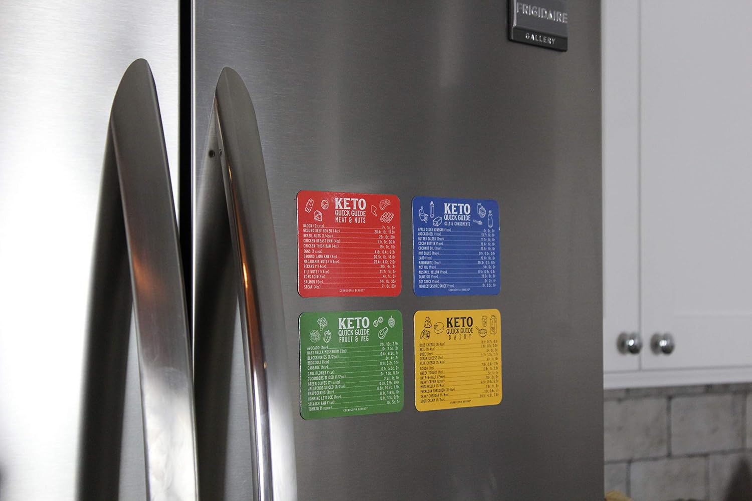 Keto Cheat Sheet Magnets (Set of 4); Quick Guide Fridge Magnet Reference Charts for Ketogenic Diet Foods
