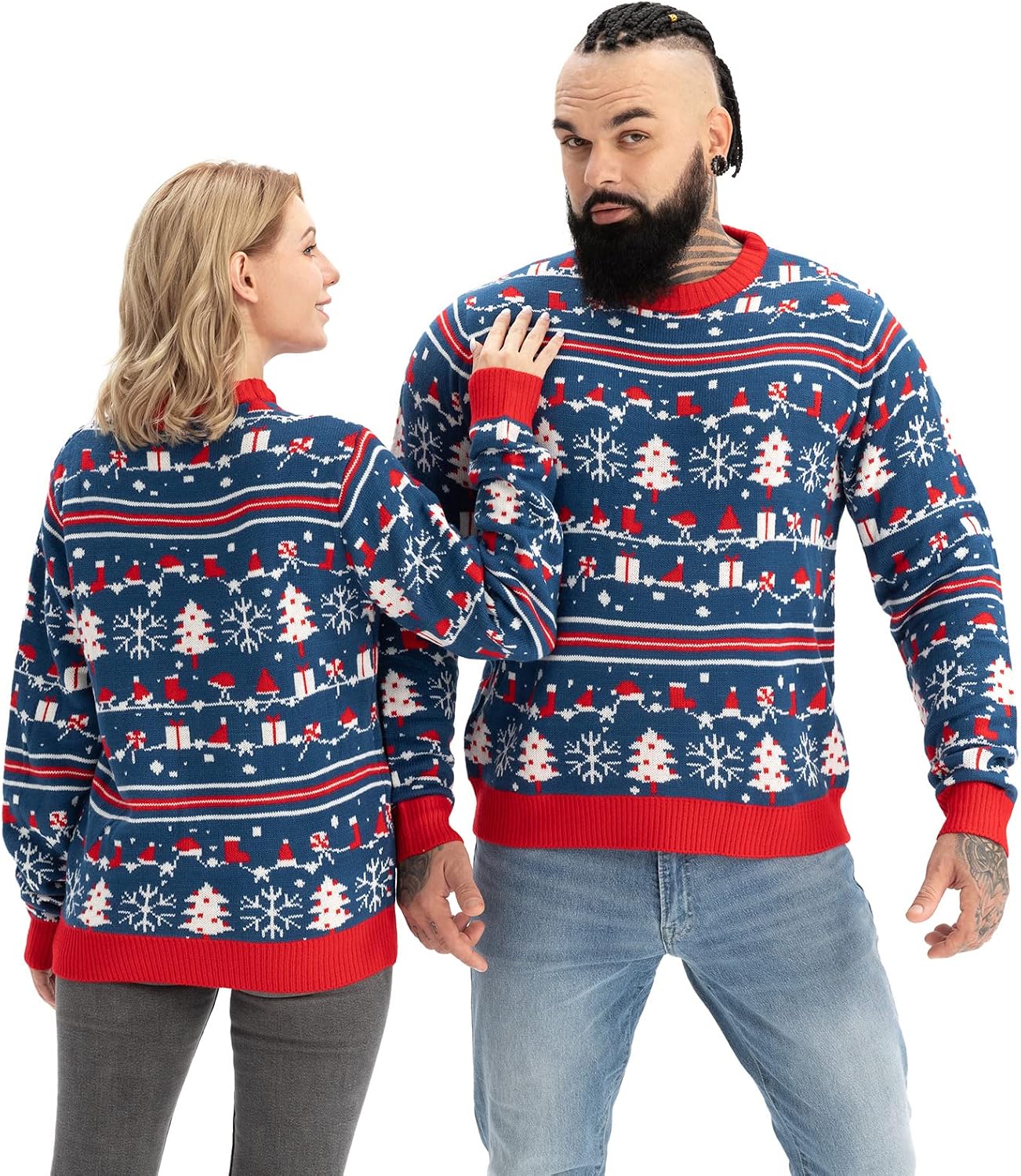 Ugly Christmas Sweater for Men, Reindeer Unisex Women Xmas Fairisle Classic Pullover for Party Festive Party