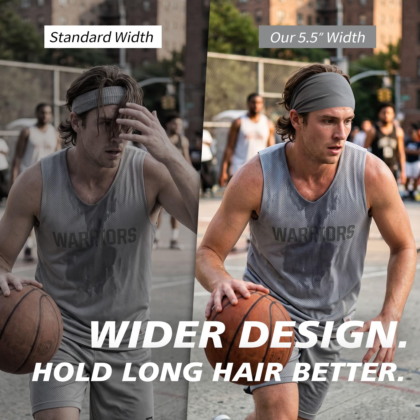 Wide Headbands for Men, Athletic Sweat Bands for Long Hair, Men's Sports Headbands, 8 Pieces