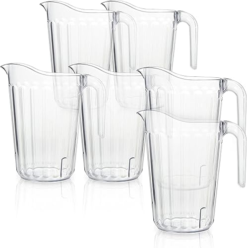 Arrow Home Products Jarra de plástico transparente, 60 onzas, paquete de 6 unidades a granel para bares y restaurantes, diseño apilable que ahorra