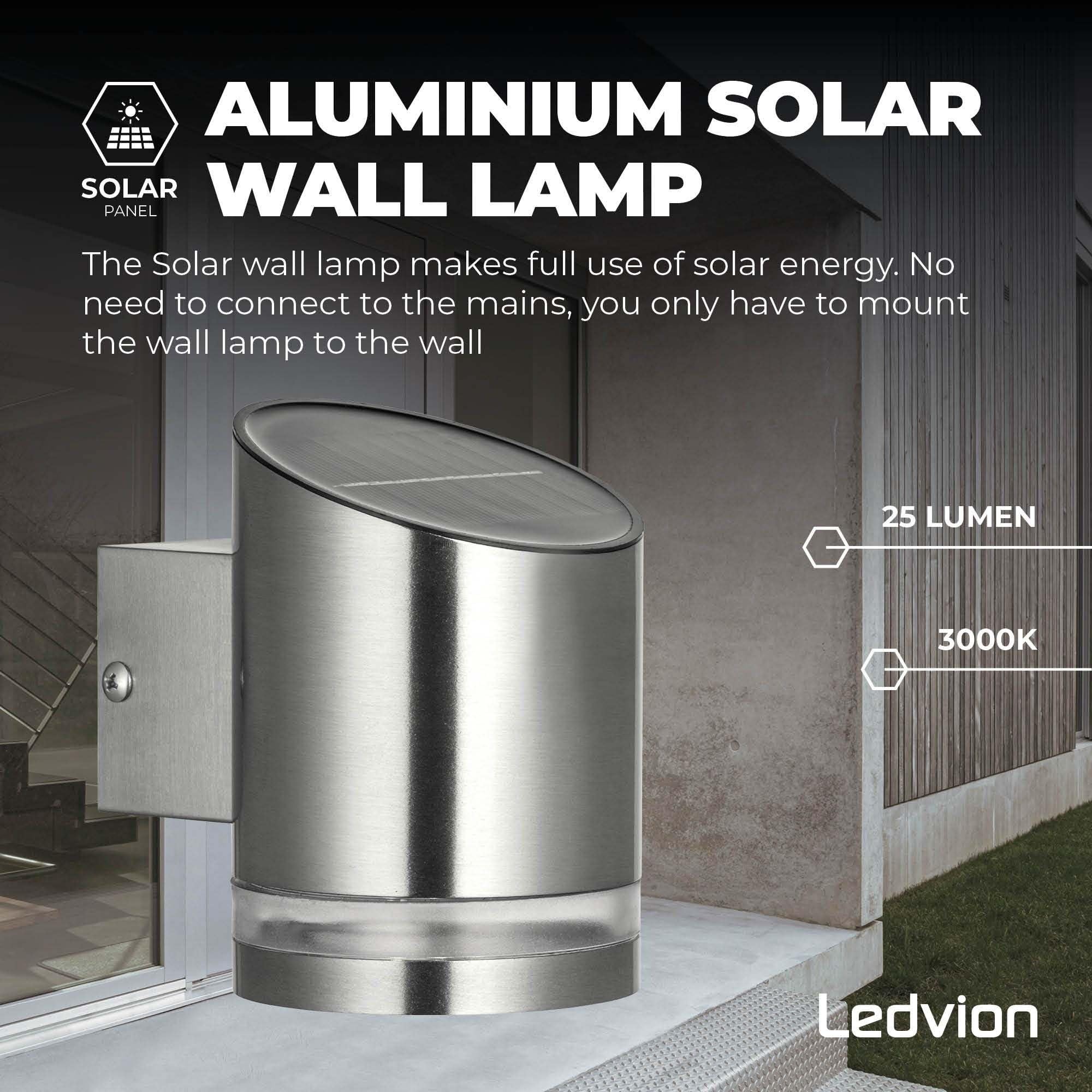 Ledvion - Solar Wall Lamp Elara, Stainless Steel, 3000K, IP44, LED LampOutdoor Lighting, Solar Lamp, Mood Lamp - Image 3