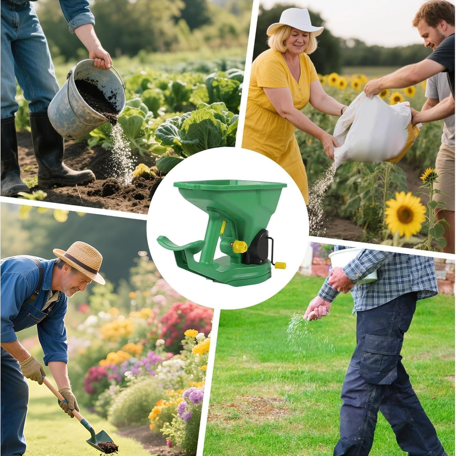 Esparcidor de semillas, diseño de mano de 2 litros con ajuste de 5 engranajes, herramienta de jardinería portátil para césped, jardín, horticultura, fertilizantes y derretimiento de nieve