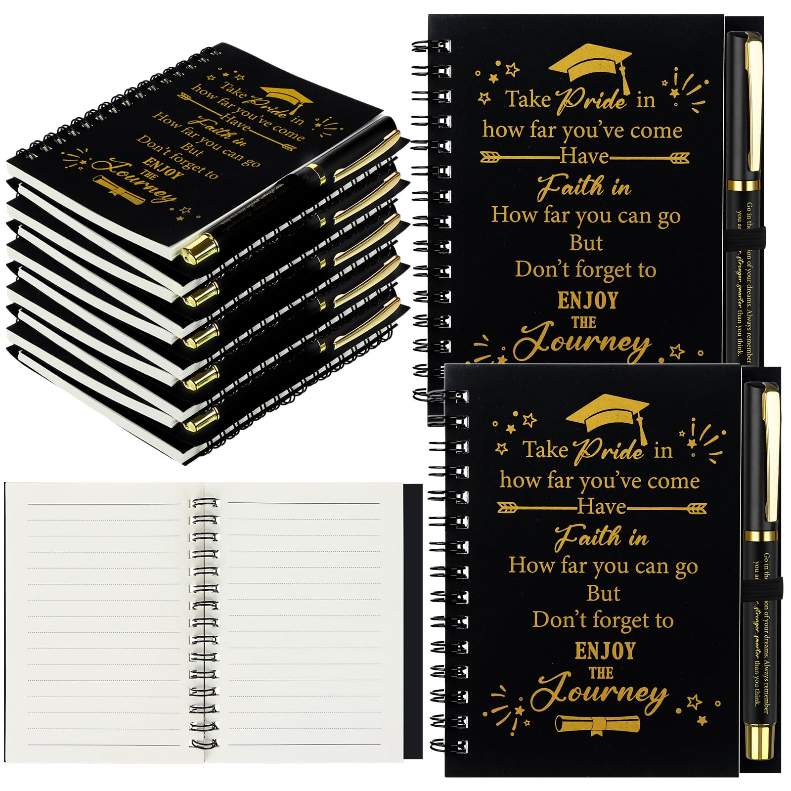 ULELE 10Sets-20Pcs Graduation Gifts 2026 Bulk Inspirational Spiral Journal with Black Gold Motivational Pen Kraft Notebooks Ballpoint Pens Class of 2026 College High School Student Leavers Presents