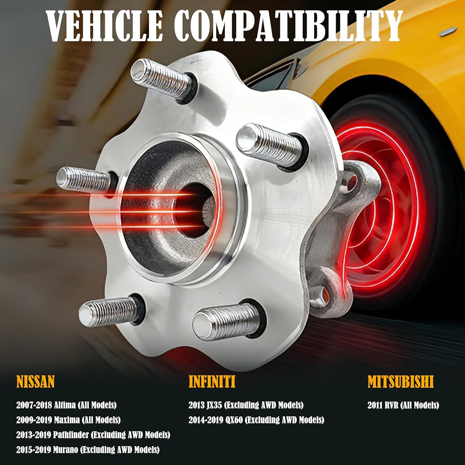 2pcs 512388 Rear Wheel Bearing Hub Assembly for FWD Models, 5-Lug w/ABS, Compatible with 2007-2018 Nissan Altima, 2009-2019 Maxima, 2015-2016 Murano, 2014-2019 Pathfinder QX60, 2013 Infiniti JX35