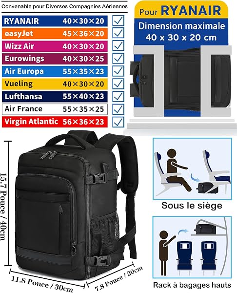 Le sac à dos cabine KLOSTAIN, conçu pour optimiser votre espace de voyage.