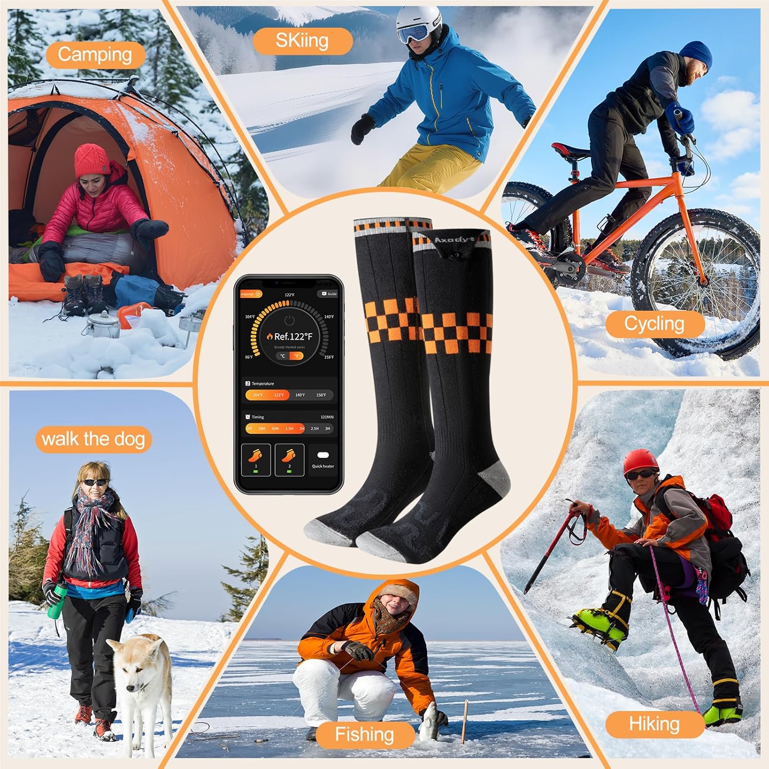 Heated Socks with App Control for Men Women, 8500mAh*2 Battery Rechargeable, Electric Socks with 4 Heating Levels for Winter Warm, Skiing, Hunting, Camping, Hiking, Cycling, Outdoor - Image 8