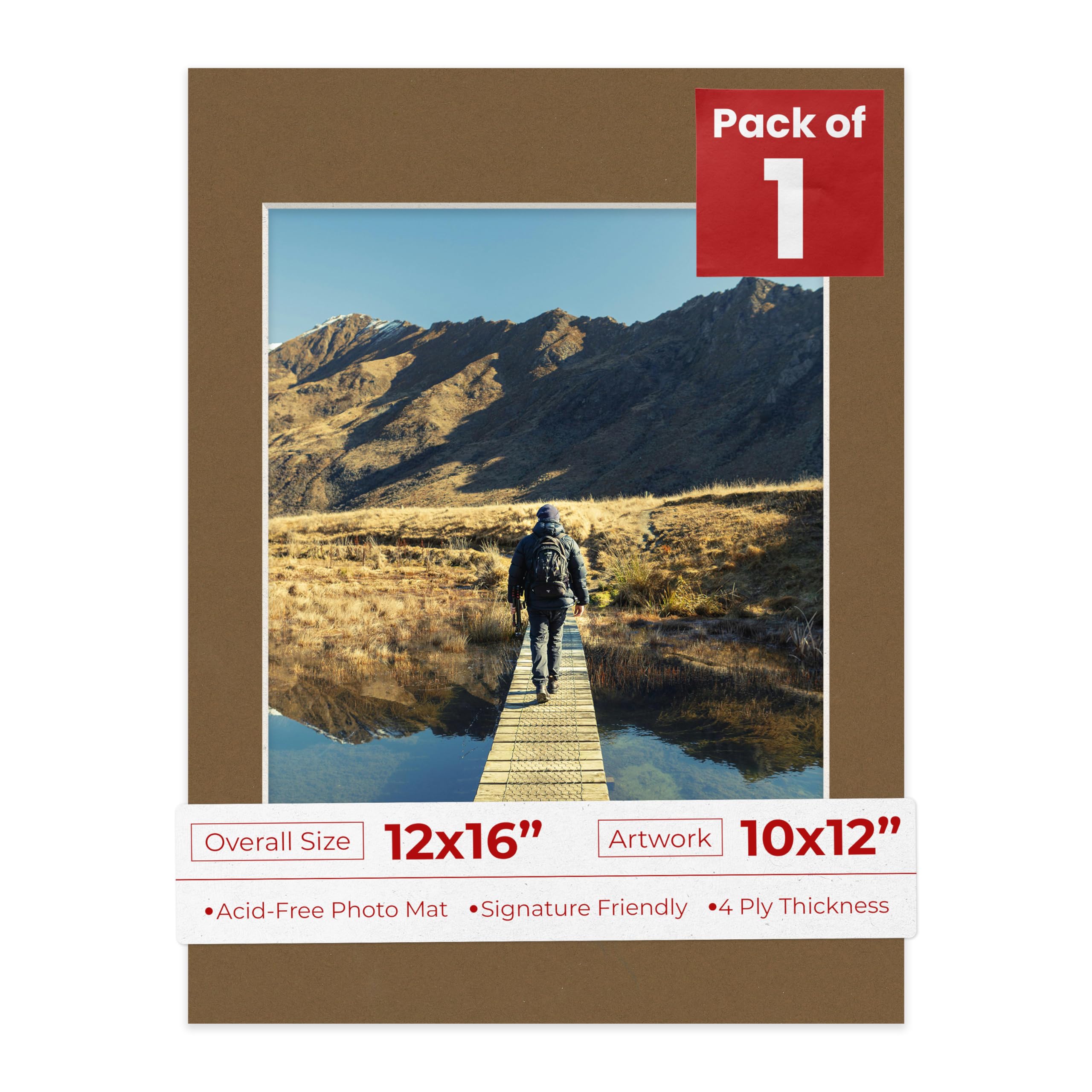 12x16 Mat Bevel Cut for 10x12 Photos - Acid Free Aged Oak Brown Precut Matboard - For Pictures, Photos, Framing - 4-ply Thickness-image-23