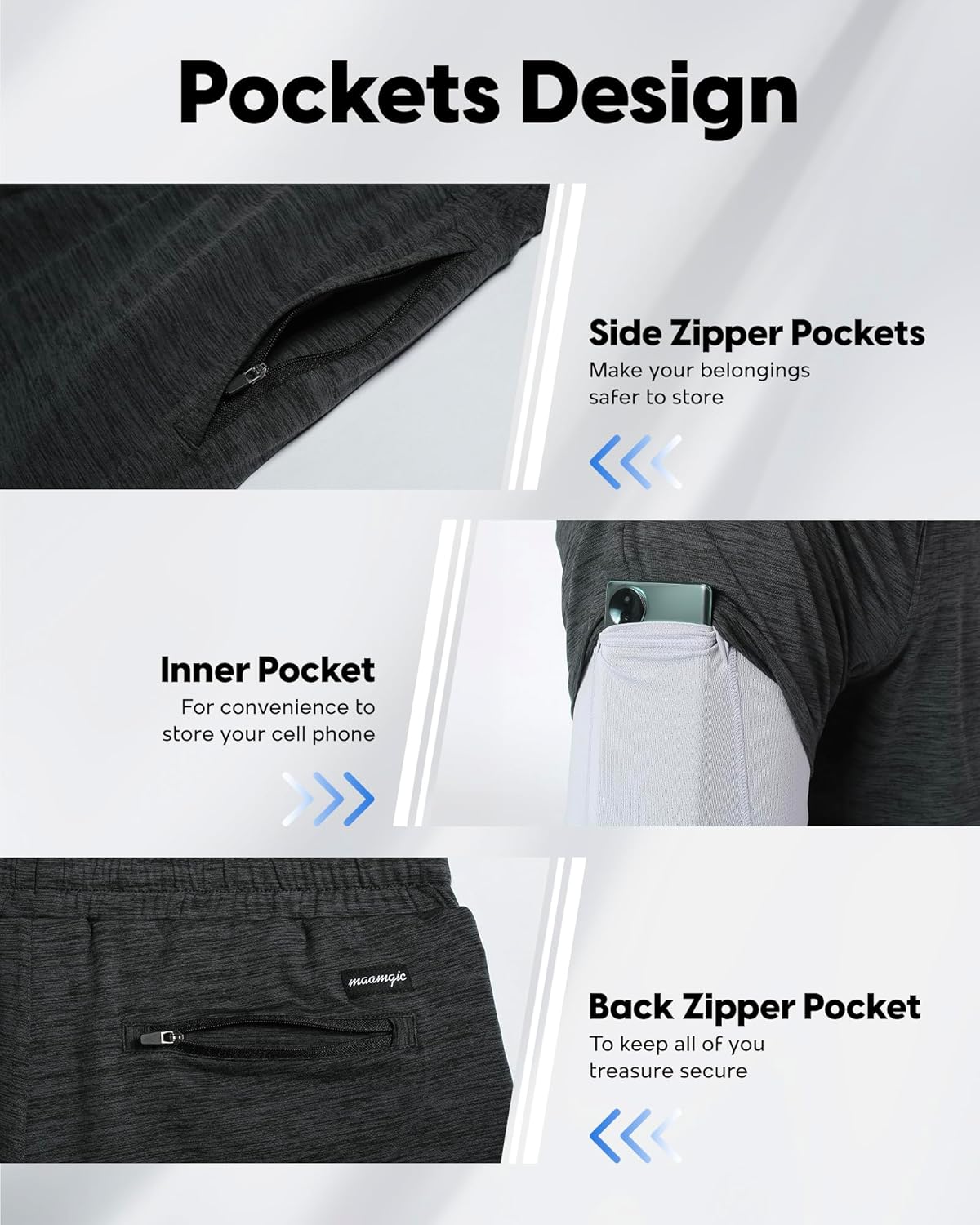 maamgic Mens 2 in 1 Running Shorts, 5" Gym Short with Zip Pockets, Quick Dry Workout Athletic Shorts for Men - Image 3