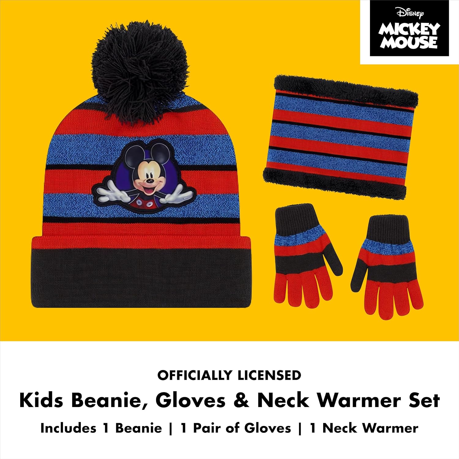 Mickey Mouse Boys' Toddler Winter Hat, Scarf & Mittens Set for Ages 2-4 Or Hat, Scarves & Kids Gloves Sets for Ages 4-7