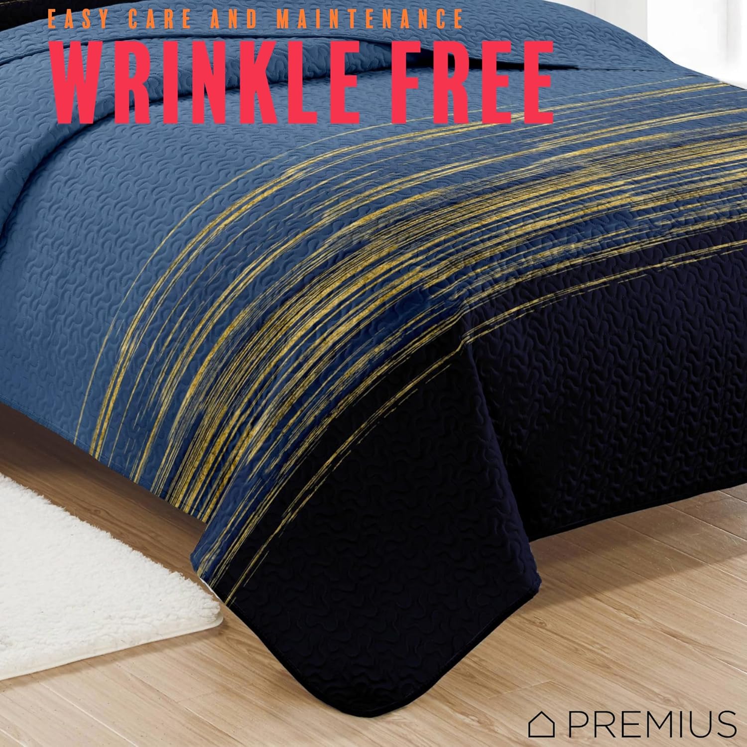 3 Piece Soft Microfiber Wrinkle-Free Quilt-Set, 100% Polyester, Includes a Quilt & 2 Pillow Shams, Perfect Double Sided Bedding for All Seasons (Blue Striped - Leo, Queen)