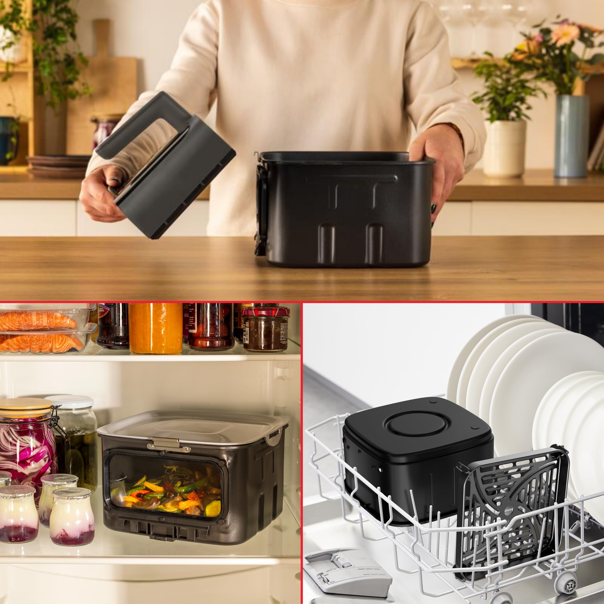 Tefal EY846H Easy Fry Silence 7L, Cicha i Kompaktowa Frytownica Beztłuszczowa, Do 8 Osób, Odpinany Przedni Panel, Okienko Podglądu
