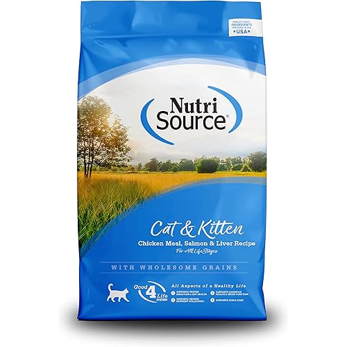 NutriSource Cat & Kitten Food, Made with Chicken Meal, Salmon and Liver, with Wholesome Grains, 16LB, Dry Cat Food