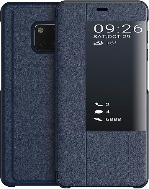 KANSI compatible for Huawei Mate 20 Pro Case, Smart View Flip PU Leather Case Cover + Screen protector - Navy