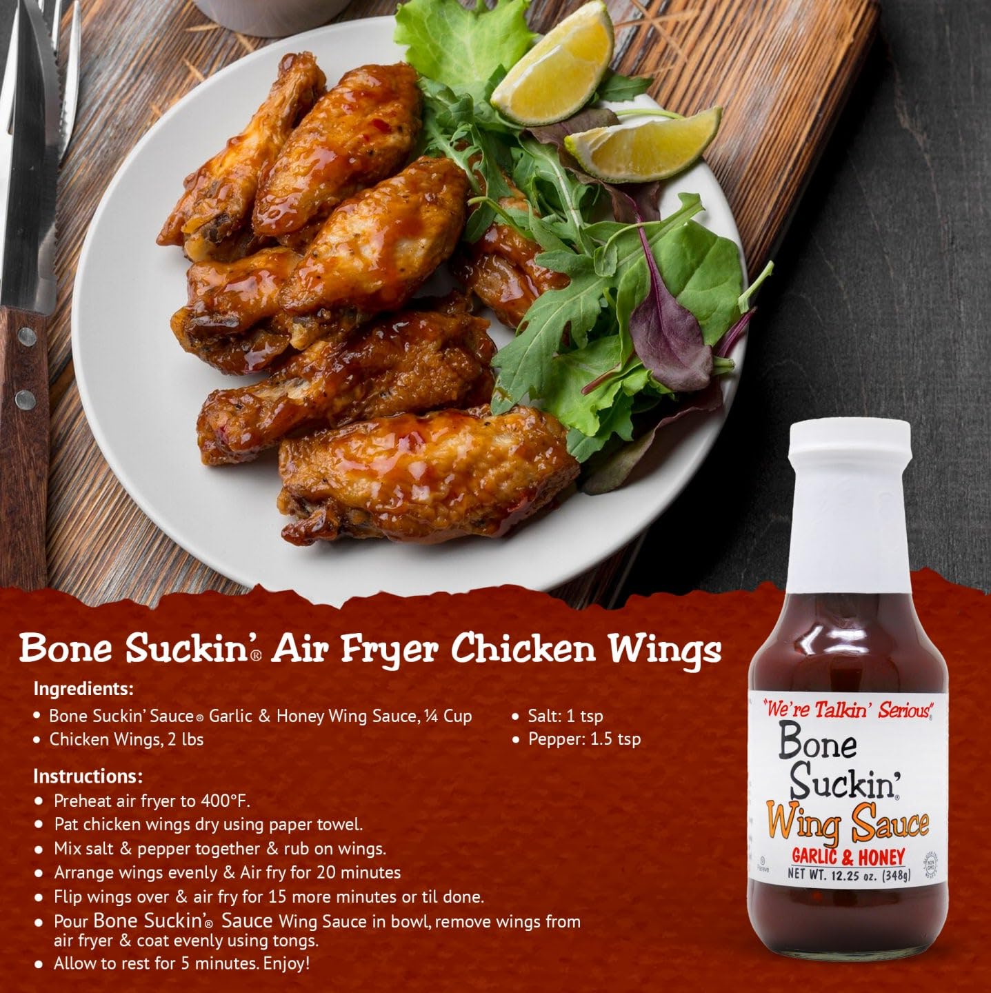 Bone Suckin' Variety Pack Wing Sauce: All Purpose Wing Sauce For Chicken Wings, Turkey Wings, Ribs, Chicken, Pork, Beef - In Glass Bottle, 12.25oz - 3 Pc