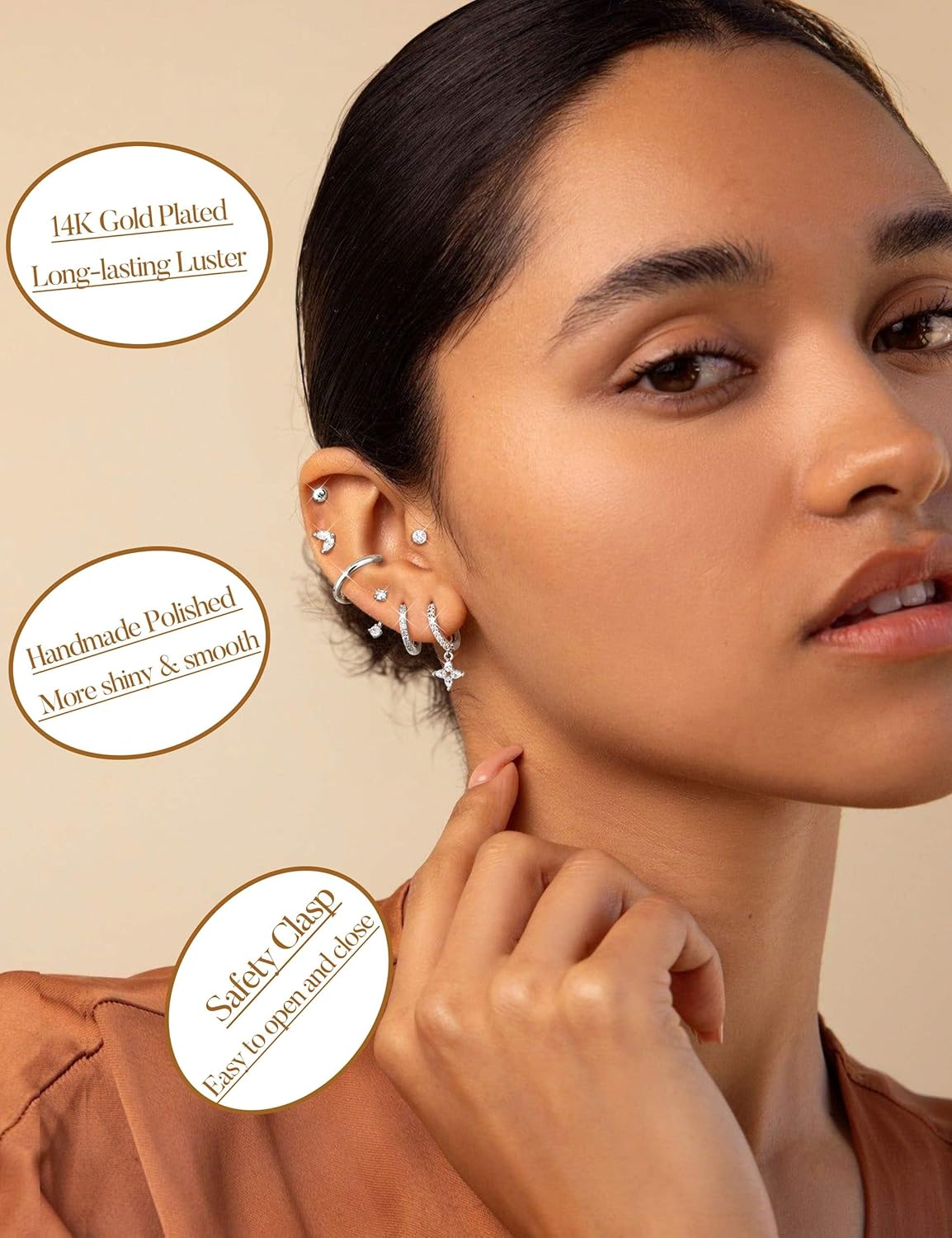 Jstyle Hypoallergenic Stainless Steel Earrings for Women, Surgical Steel Stud Hoop Earrings No Tarnish and Waterproof, Flat Back Earrings for Sensitive Ears, Lightweight Everyday - Image 4