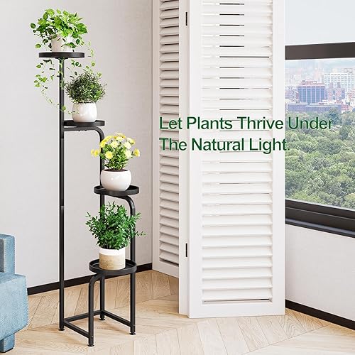 Miniatura 6 de Soporte para plantas para interiores y exteriores, estante de metal de 4 niveles para múltiples plantas, soportes de flores de esquina para sala de