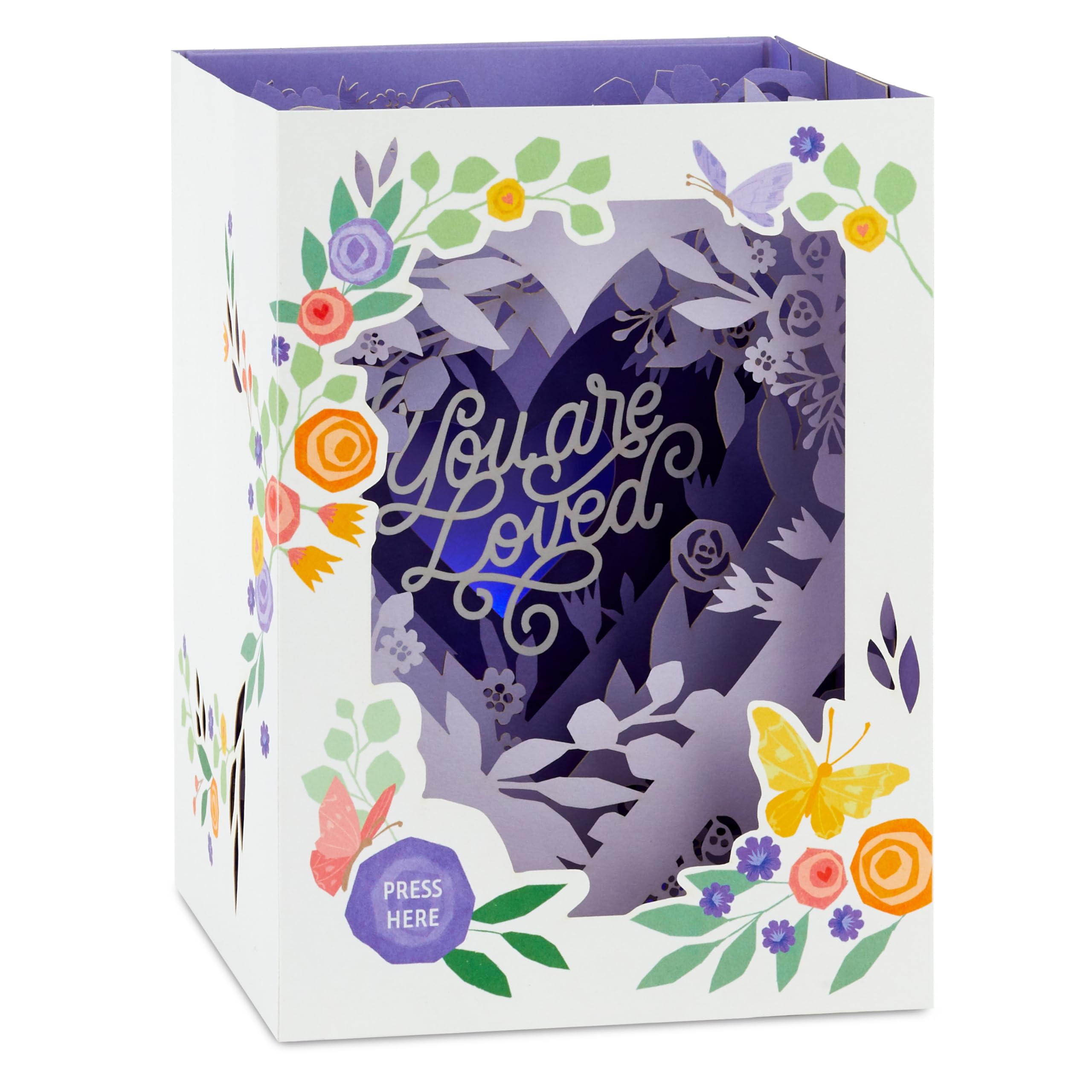 Mothers Day Card, 3D & Pop-Up Floral Shadow Box, Musical Mothers Day Card, Light Up Features, Keepsake, For Mum, Grandma, Purple, White