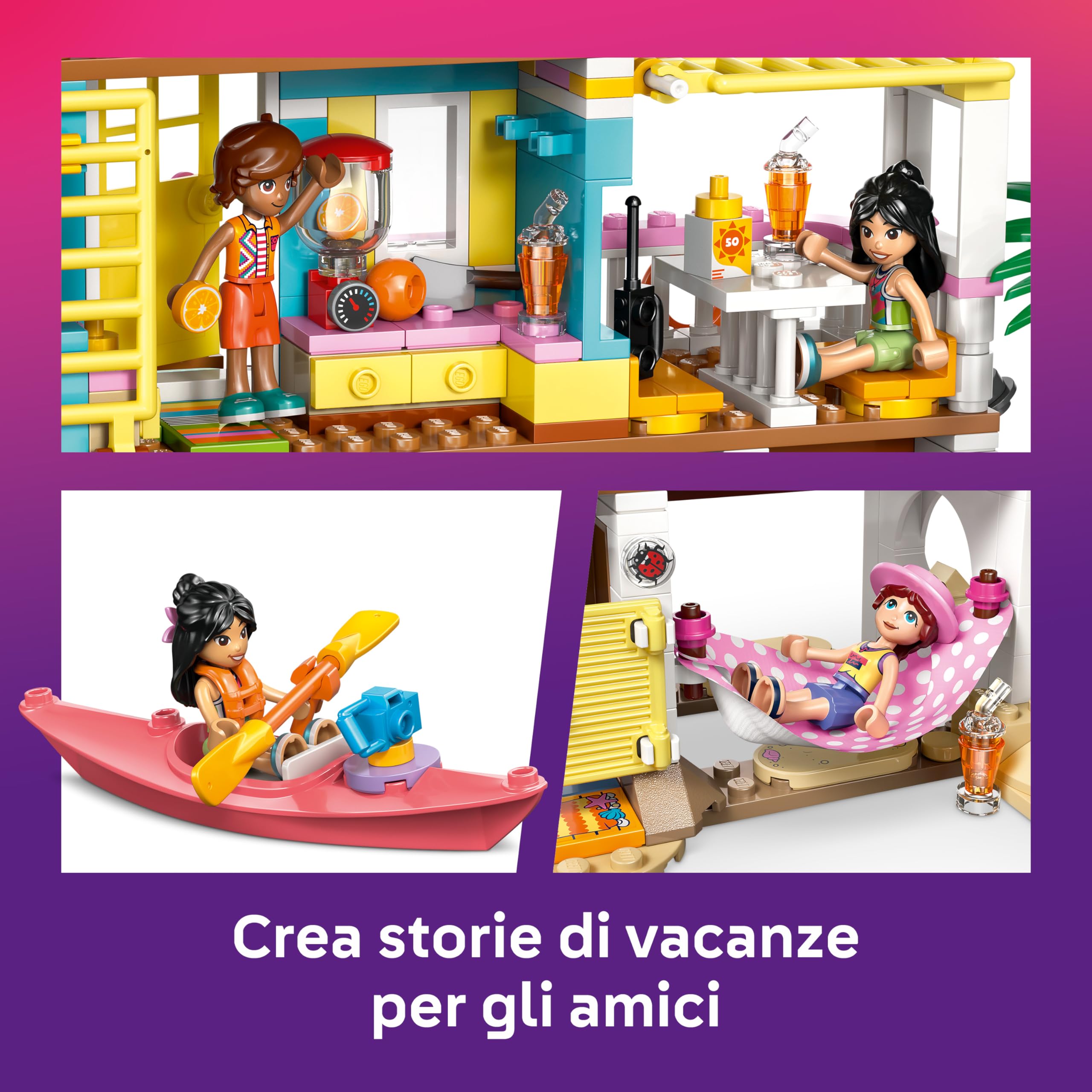 LEGO Friends Casa sulla Spiaggia con Foche Giocattolo - Miniatura da Costruire con 3 Mini Bamboline, 2 Animali Marini e Accessori tra cui Tavola da Surf e Kayak - Regalo per Bambine da 7 Anni - 42699