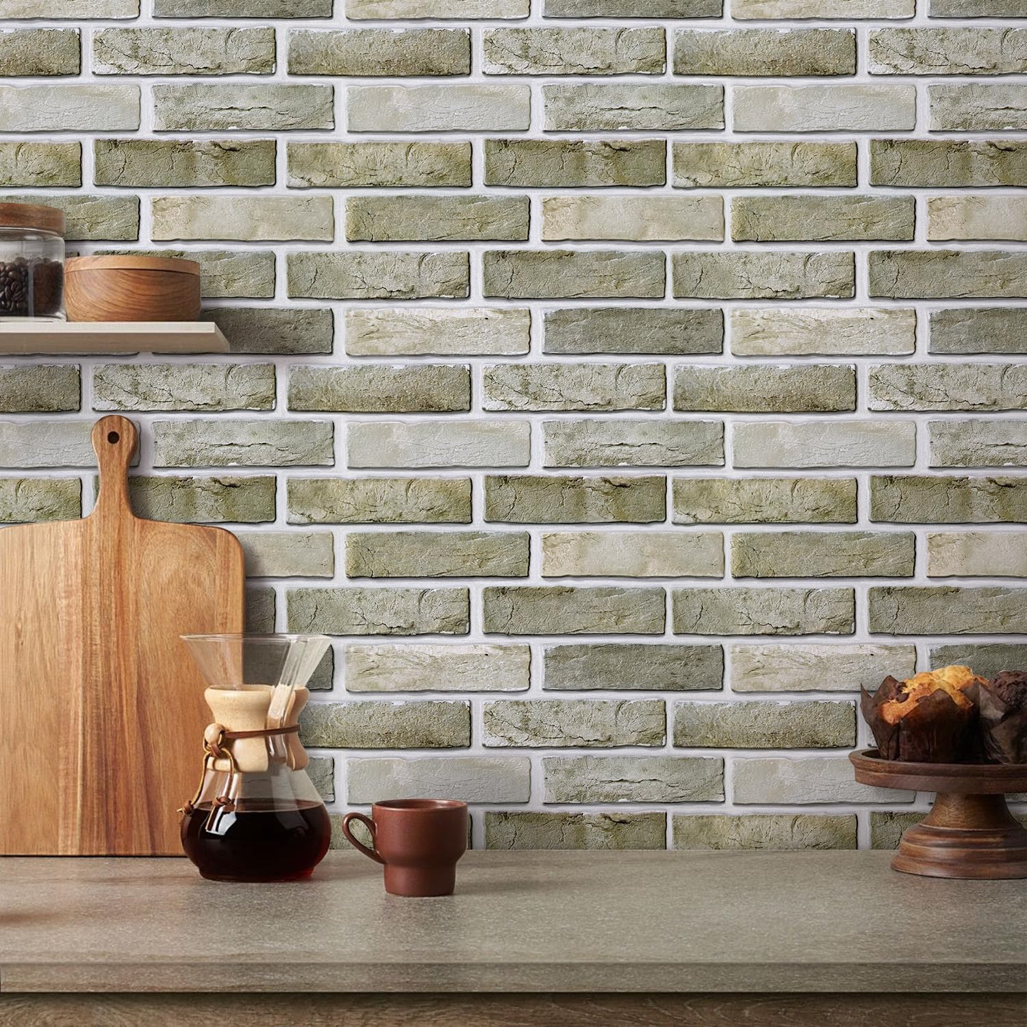 Commomy Pannelli da parete 3D in finto mattone, 40 x 30 cm, 10 pezzi | Adesivo da parete ultra leggero in PVC con mattoni finti per cucina, camera da letto, decorazione rapida da parete fai da te