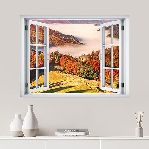 SIGNWIN Adhesivo de pared extraíblemural de pared, vista aérea, brumosa, montaña otoñal, naturaleza, desierto, fotografía, realismo, paisaje