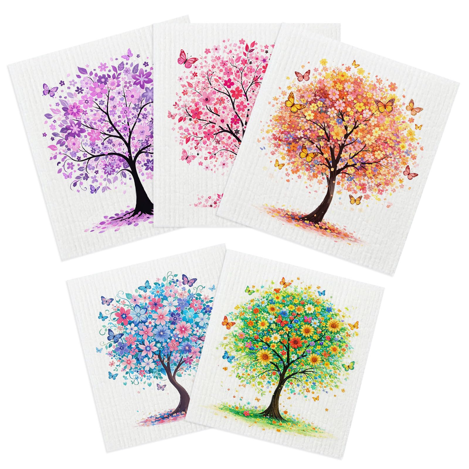 Vighoslyn Trees 5 Pack Swedish Dishcloths, Kitchen Dishcloths Dish Towels, Colorful Mixed Colours Reusable Cleaning Cloths For Kitchen, Paper Towel Dish Cloth Towel Cleaning Wipe For Home