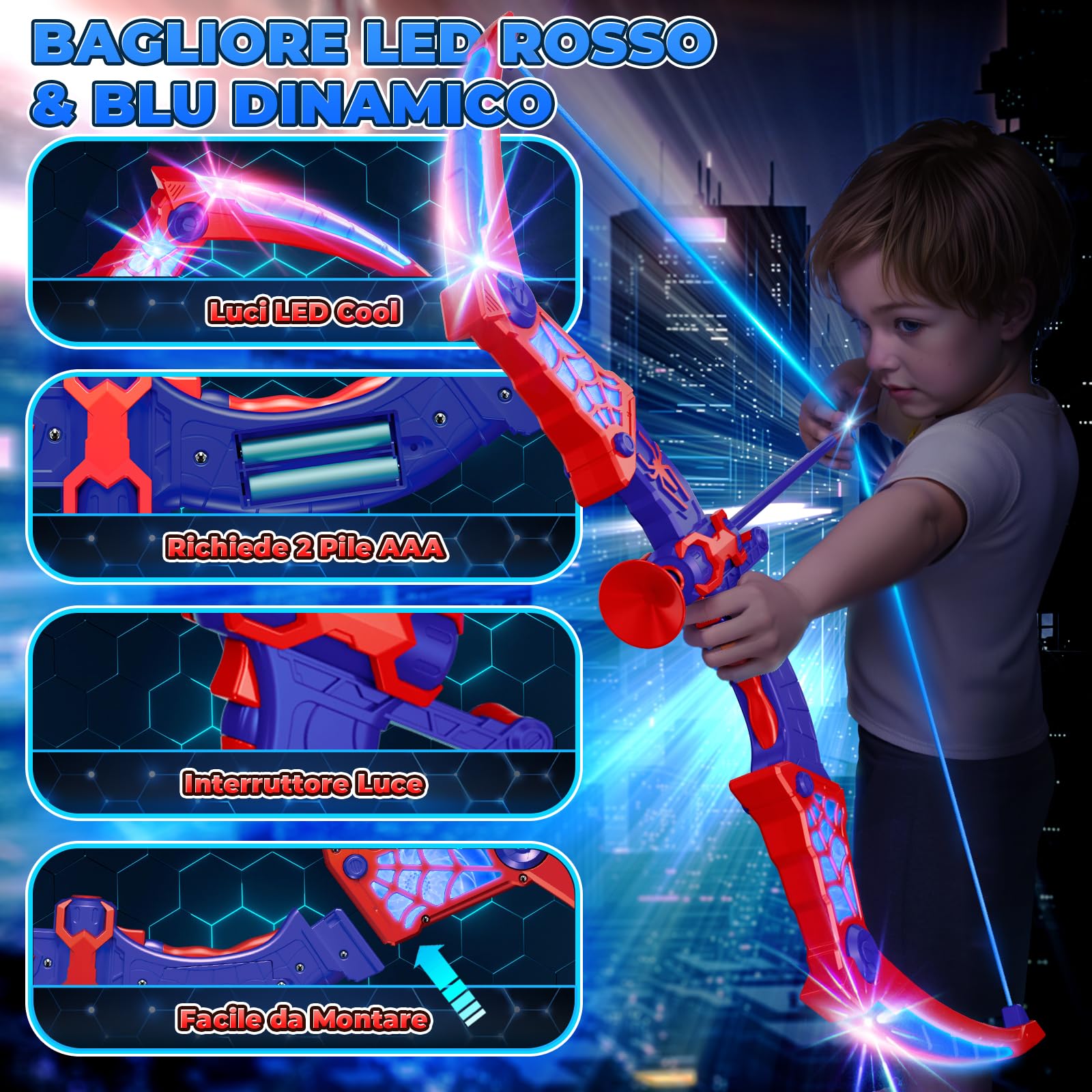 Giocattoli Bambino Set con Luci LED Rosse e Blu, Zainetto Supercool e Bersaglio Web, Giocattolo Gioco Bambino 3-12 Anni, Giochi Bambini 3 4 5 6 7 8 10 Anni, Regalo Bimbo 3 4 5 6 7 8 9 10 Anni Maschio