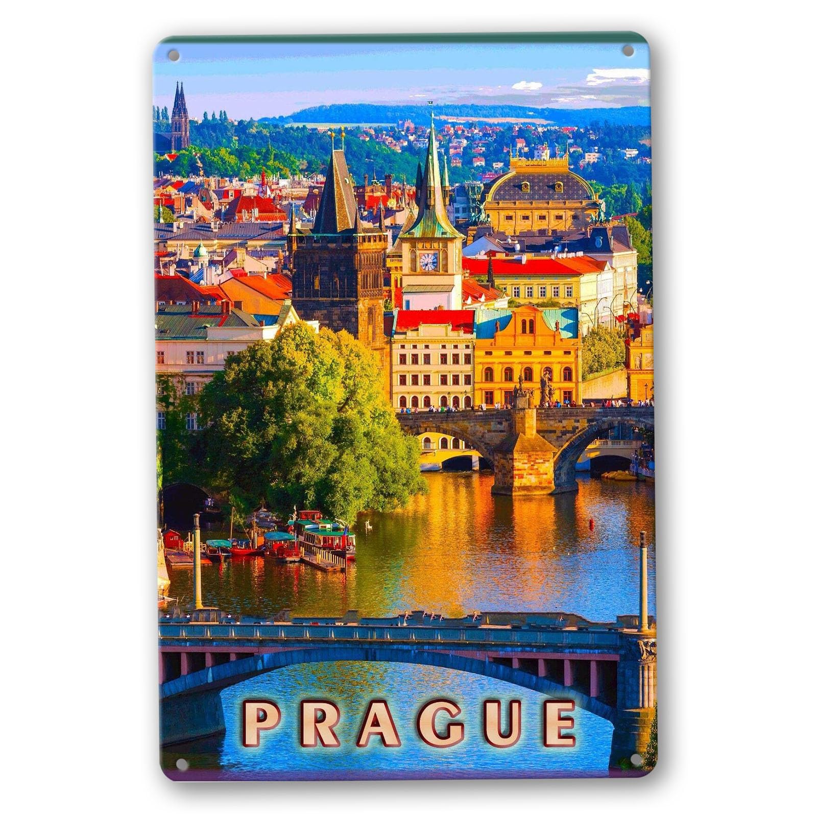Metal Sign Wall Plaque Prague Czech Republic Europe European Praha Advertisement Travel Art Art Decor House Home Tin Signs 8X12 Inch
