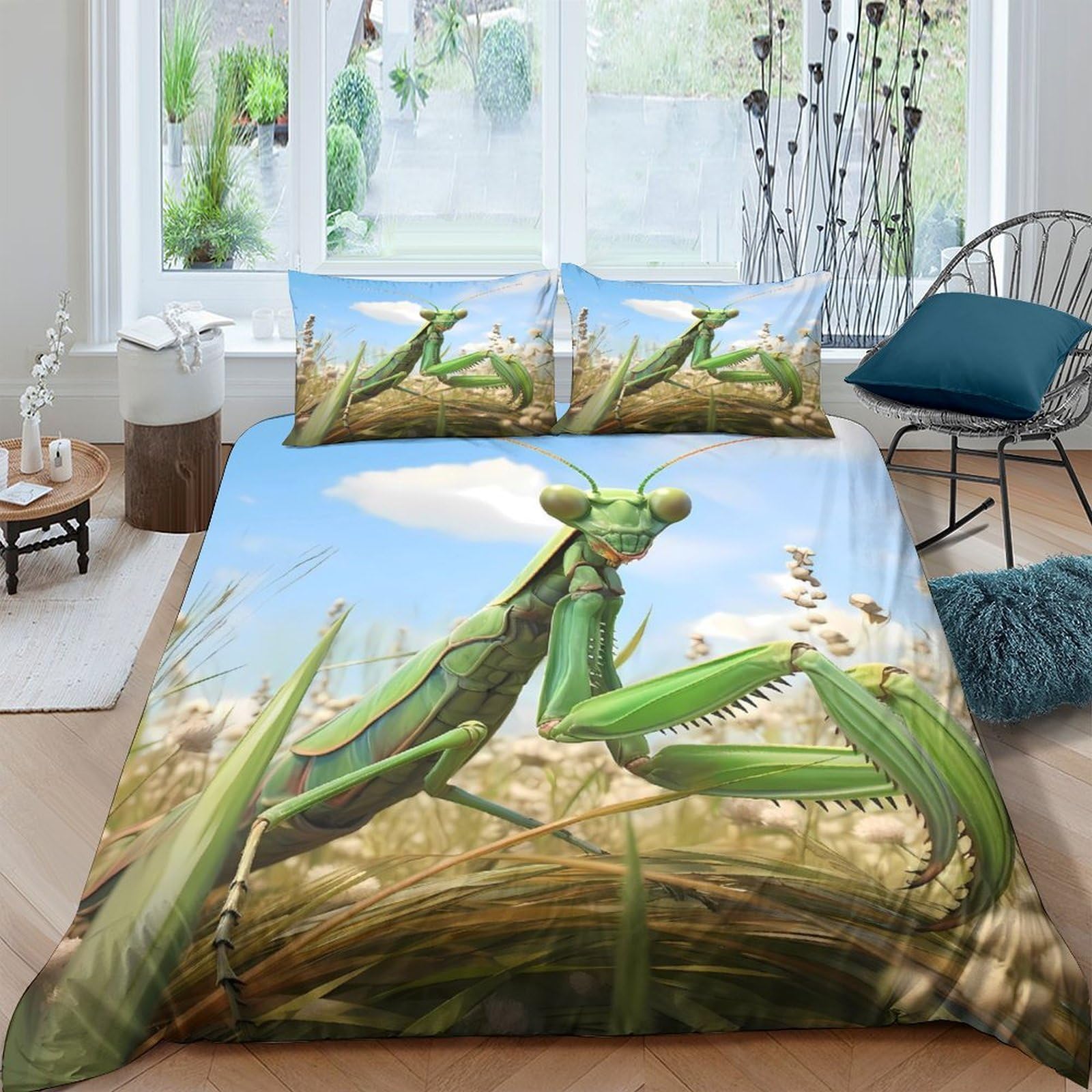 Ctjqhvkz Style-6 3D Printed Praying Mantis Nature Fitted Sheet Microfiber Soft Breathable Grassland Bed Cover For Bedroom Dorm Protection Decor Single（135X200cm）