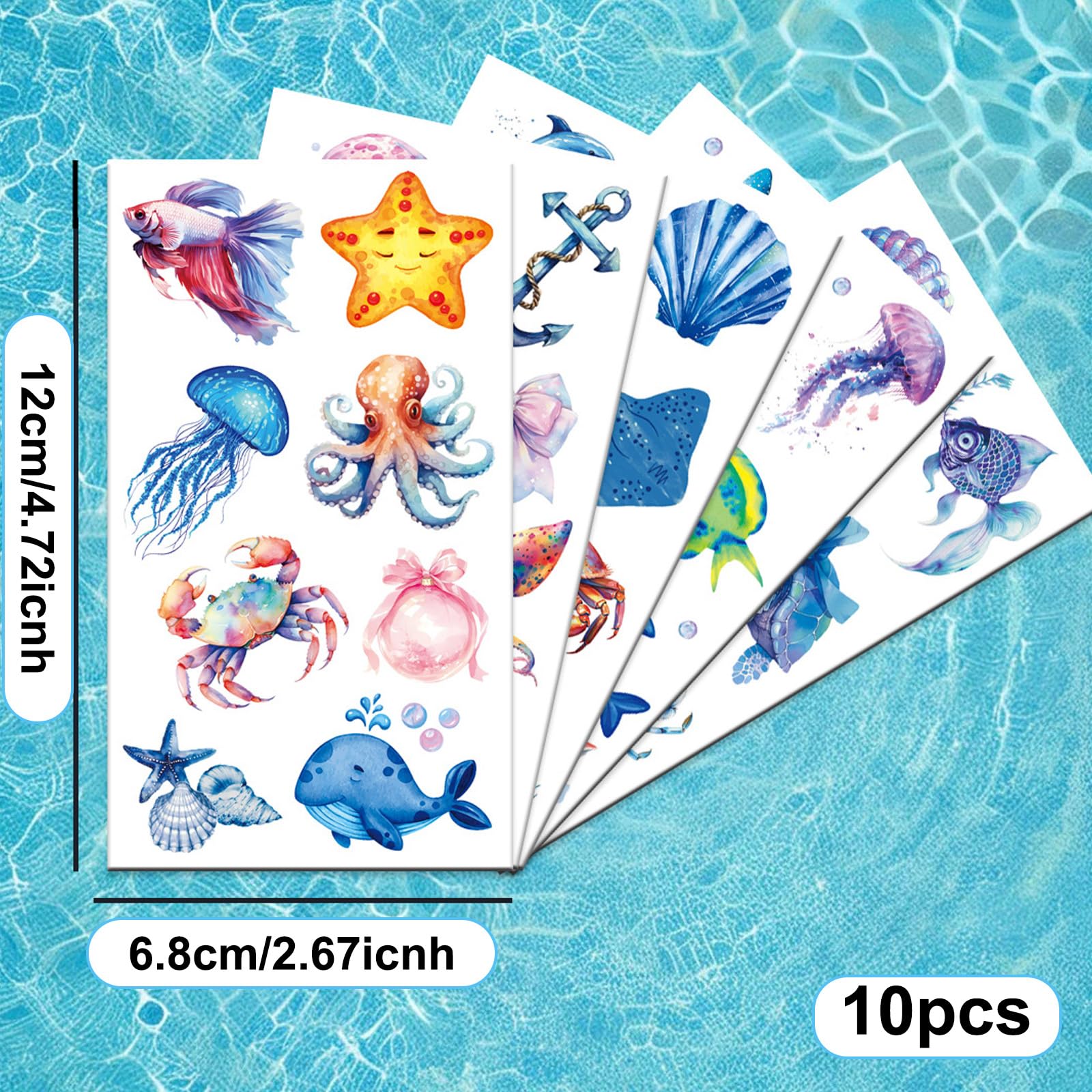 20 arkuszy tymczasowych tatuaży ze zwierzętami morskimi, tatuaże z motywem oceanu, podwodne tatuaże do naklejenia, dla chłopców i dziewczynek, ocean, urodziny, prezent, upominek, dekoracja na
