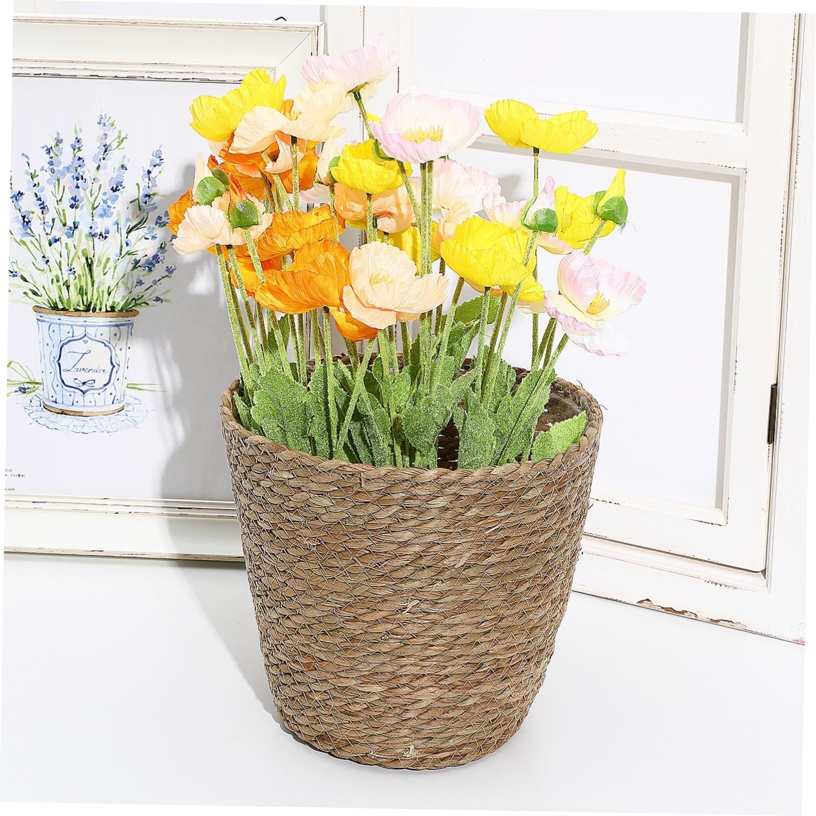 Elegante cesto per piante intrecciato in paglia, grande vaso per fiori in alghe marine, regalo decorativo per gli amanti delle piante (marrone chiaro)