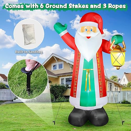 Miniatura 5 de FunFanso Papá Noel inflable de Navidad de 10 pies con linterna y guantes verdes, decoraciones de Navidad para exteriores, luces LED integradas para