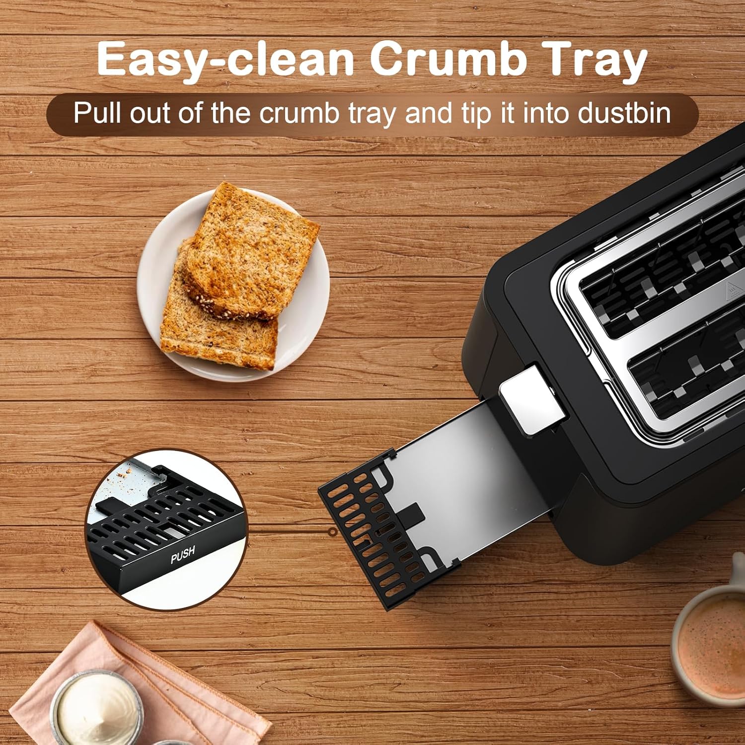 Mecity 2-Slice Toaster with crumb tray being removed