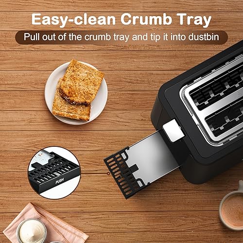 Miniatura 7 de Mecity Tostadora de 2 rebanadas de acero inoxidable con temporizador, funciones de bageldescongelaciónrecalentamientocancelación, rejilla de