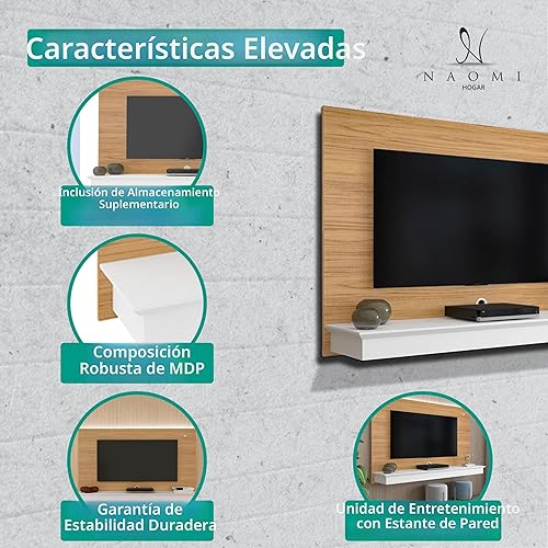 Naomi Home Deborah - Centro de entretenimiento flotante para televisores de hasta 65 pulgadas, panel de pared de TV con tira LED y estante, soporte